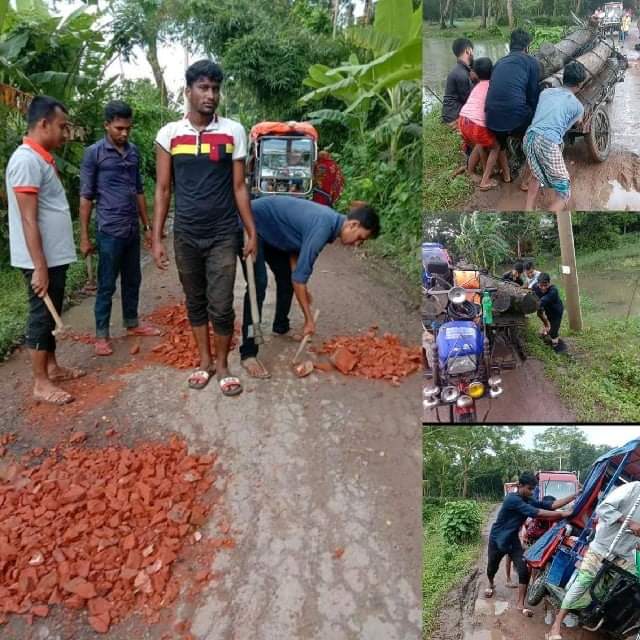 যুবকদের অর্থায়নে মাদারবুনিয়া এলাকার জনভোগান্তী দূরে রাস্তা সংস্কার